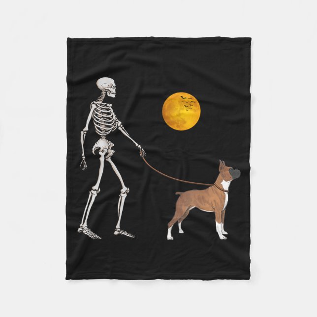 Manta Polar Disfraz de Halloween de perro esqueleto boxer cami (Anverso)