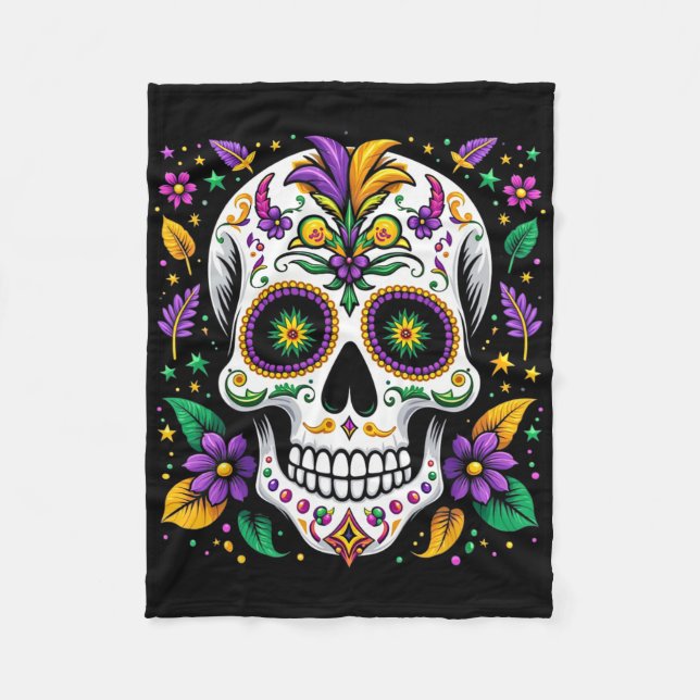 Manta Polar Disfraz de Mardi Gras Calavera de Azúcar Carnaval  (Anverso)