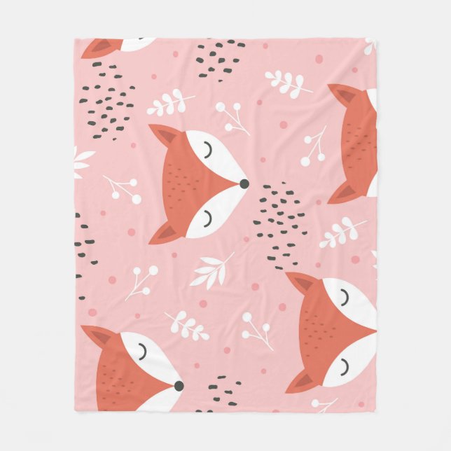 Manta Polar Diversión de Fox: Patrón de bosque lindo (Anverso)