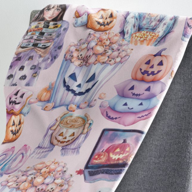 Manta Polar Diversión espeluznante rosa y morada de Halloween (Subido por el creador)