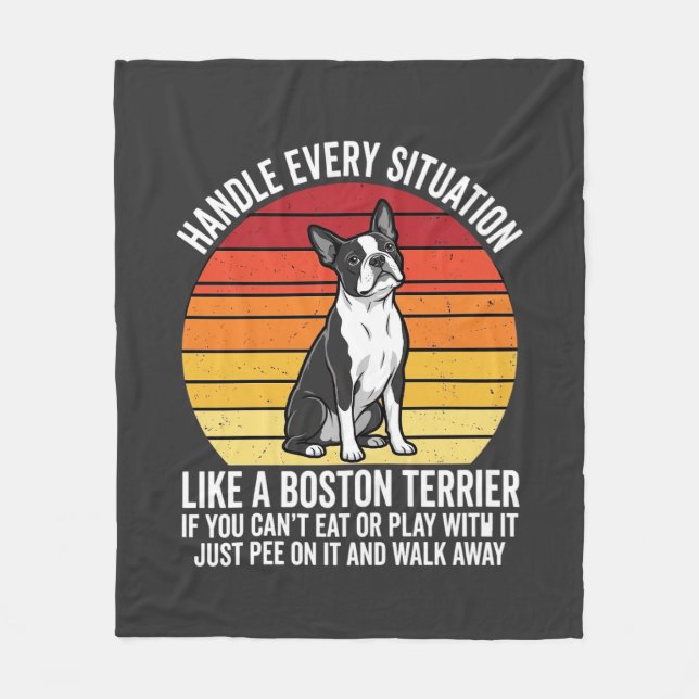 Manta Polar Divertida Actitud de Perro Retro Boston Terrier (Anverso)