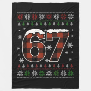 Manta Polar Divertido “67” Meme de Navidad – Cuadro Rojo y Ver