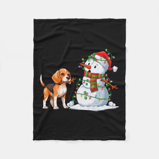 Manta Polar Divertido Perro Beagle Snowman Árbol de Navidad en (Anverso)