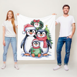 Manta Polar Divertidos Navidades pingüinos a juego con pijamas