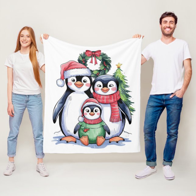 Manta Polar Divertidos Navidades pingüinos a juego con pijamas (In situ)