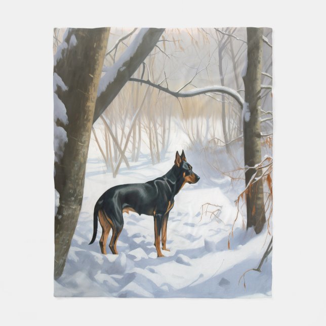 Manta Polar Doberman Pinscher Deja que nieve Navidad (Anverso)