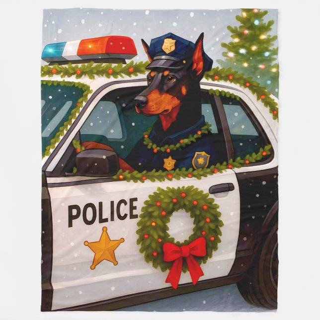 Manta Polar Doberman Police Holiday Blanket  (Anverso)
