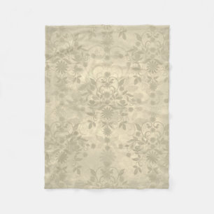 Manta Polar Doble Floral Damasco Crema Cálida Neutral Marrón
