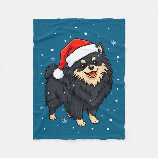 Manta Polar Dog Holiday Meranian Dog Santa Illustration - Fluf (Anverso)