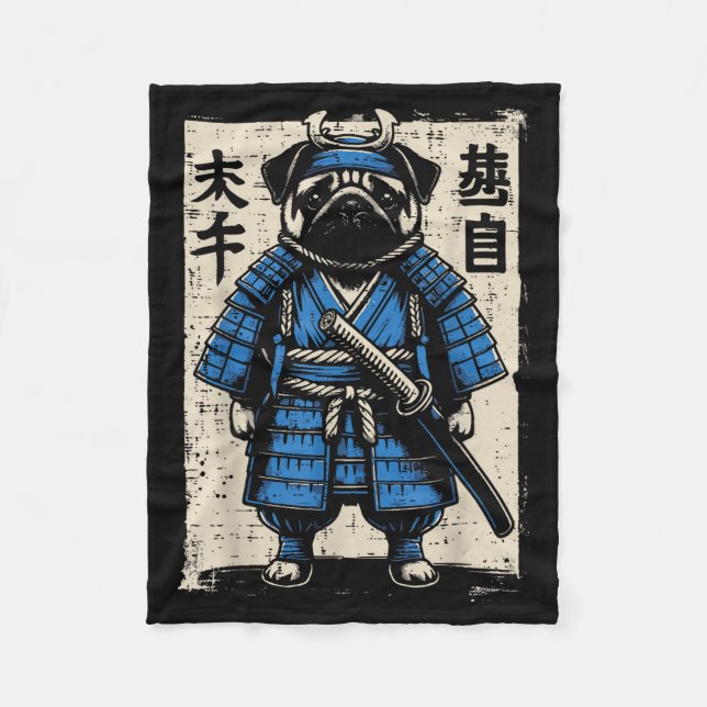 Manta Polar Dog Pug Samurai Funny Japanese Warrior Art Men Wom (Anverso)