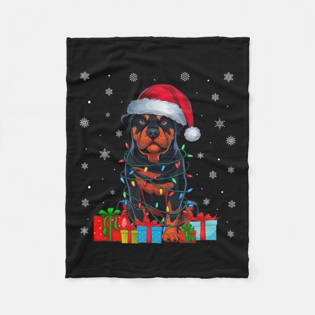 Manta Polar Dog Ugly Xmas Luces Santa Hat Rottweiler Dog Chris (Anverso)