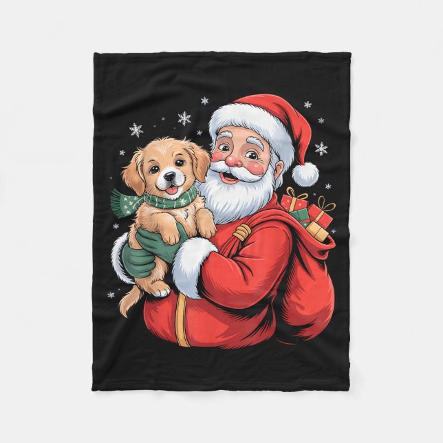 Manta Polar Dogs Golden Retriever Puppy Santa Christmas Funny  (Anverso)