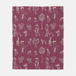 Manta Polar Dogs Lady Toile de Jouy Borgoña Color