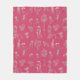 Manta Polar Dogs Lady Toile de Jouy Color rosa oscuro