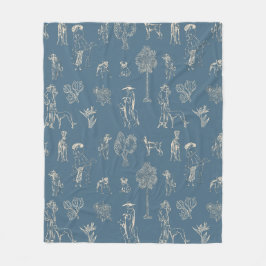 Manta Polar Dogs Lady Toile de Jouy Turquoise oscuro