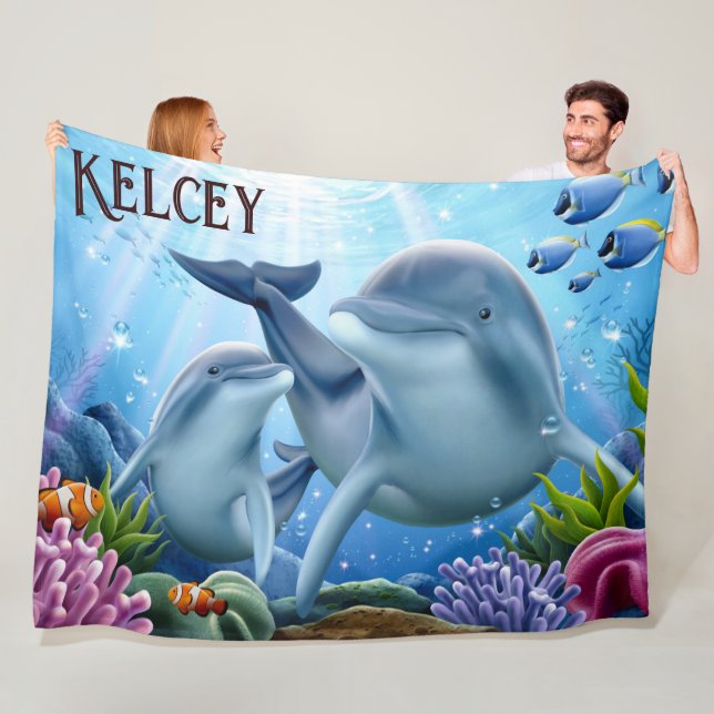Manta Polar Dolphins Fleece Blanket (In situ)