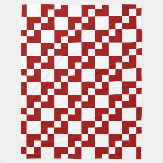 Manta Polar Dominó en mosaico - Rojo y blanco ruby (Anverso)
