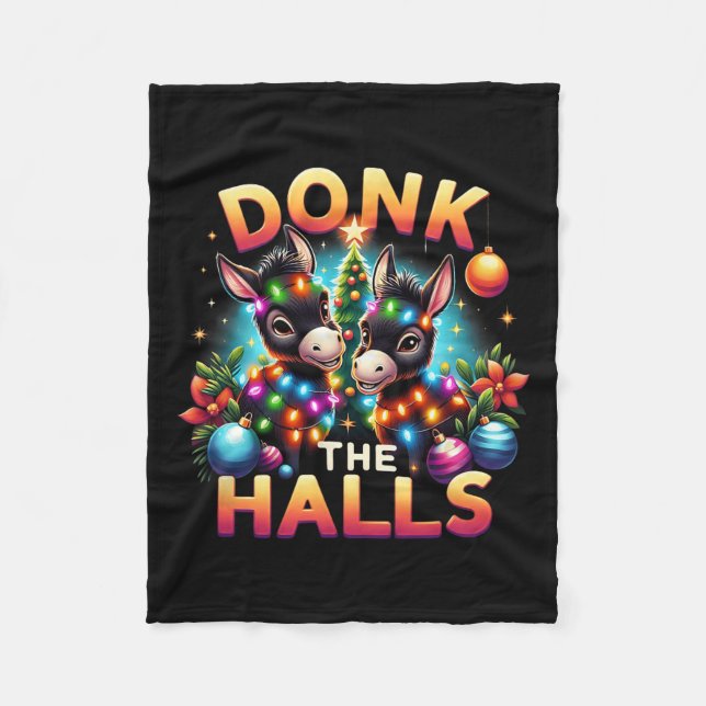 Manta Polar Donk The Halls Navidades Burros Enfrentados En Cri (Anverso)