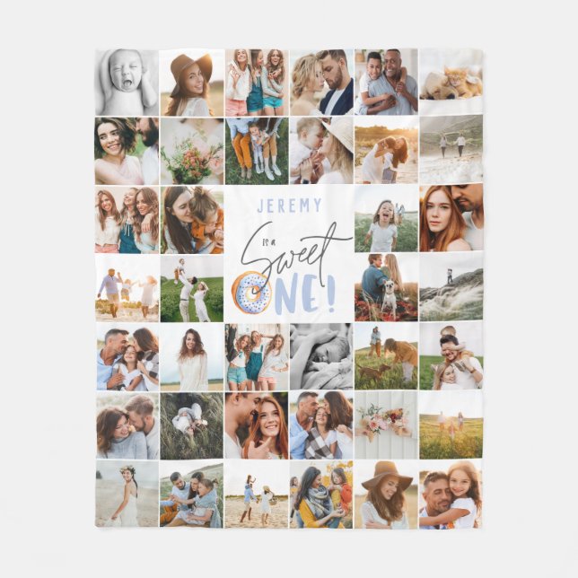 Manta Polar donut dulce un primer cumpleaños multi foto fleece (Anverso)