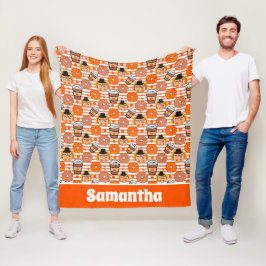 Manta Polar Donuts de Acción de Gracias y franjas Naranjas de 