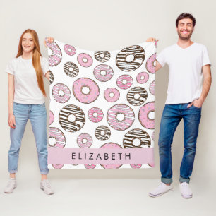 Manta Polar Donuts rosados, Donuts blancos, rociadores, tu nom