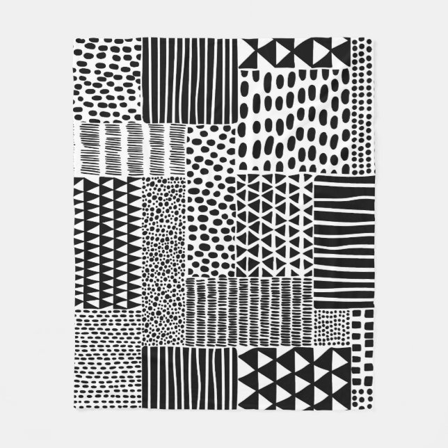 Manta Polar Doodle blanco negro: etnia sin foco (Anverso)