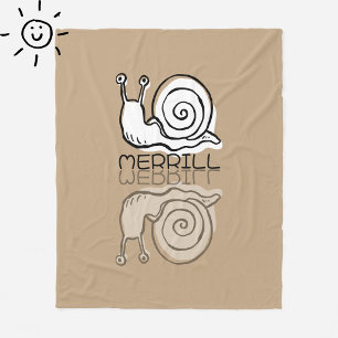 Manta Polar Doodle de caracol marrón lindo con nombre personal