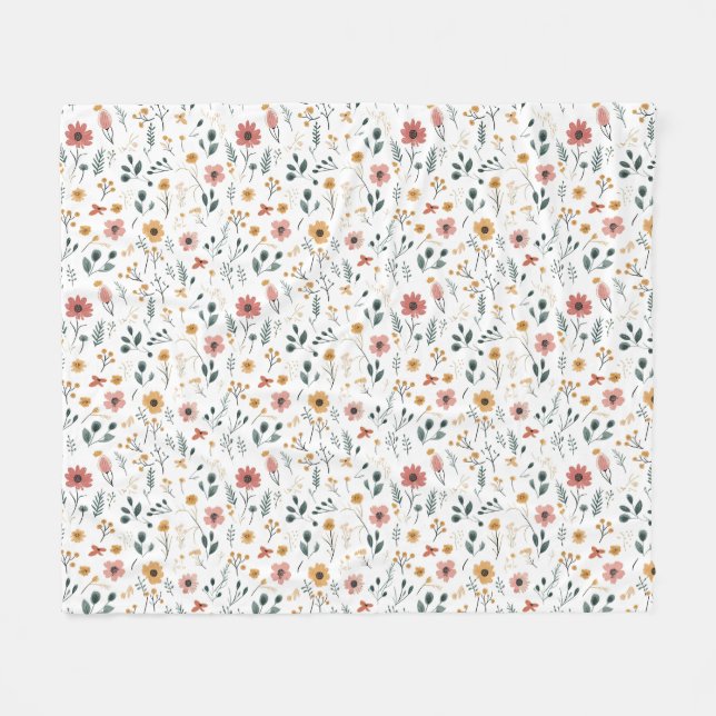 Manta Polar Doodle de Flor Silvestre (Frente (Horizontal))