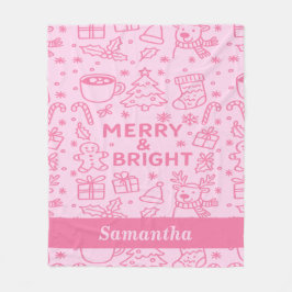 Manta Polar Doodle de Navidades rosados | Vacaciones acogedora