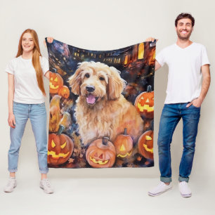 Manta Polar Doodle de oro de Halloween con calabazas Espantoso
