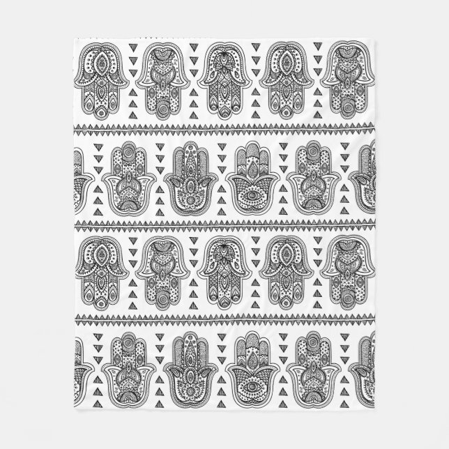 Manta Polar Doodle dibujado mano india de Hamsa (Anverso)
