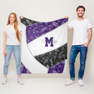 Manta Polar Doodle floral patrón de voleibol negro púrpura