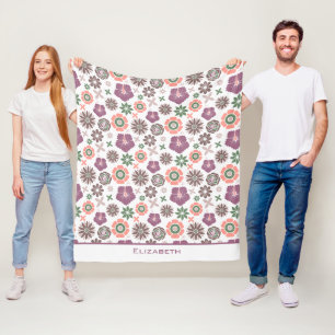 Manta Polar Doodle floral sin soldadura patrón nombre personal