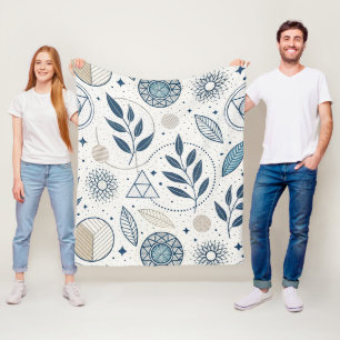 Manta Polar Doodle geométrico botánico azul