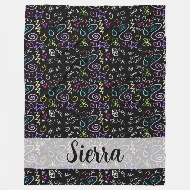 Manta Polar Doodles BFF - Patrón Purpurina falso (Anverso)