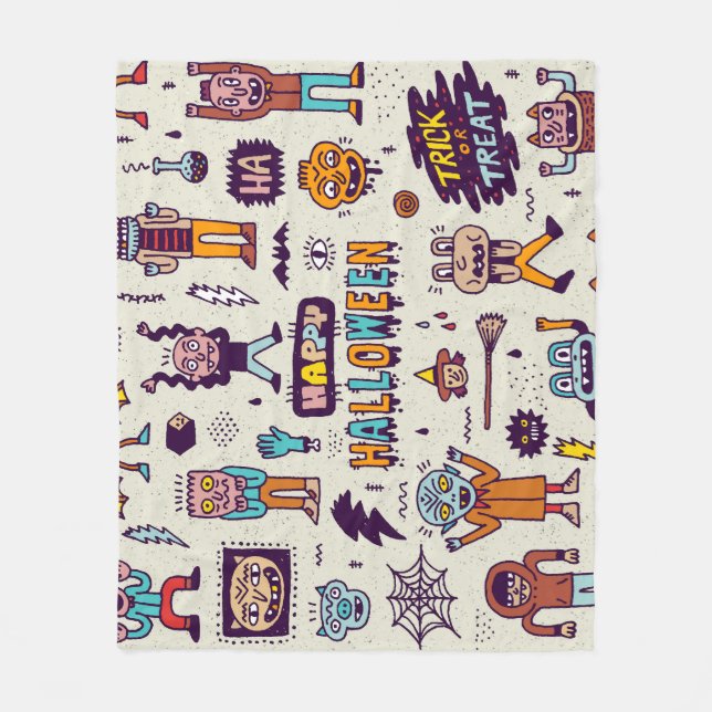 Manta Polar Doodles de Halloween, conjunto impecable personali (Anverso)