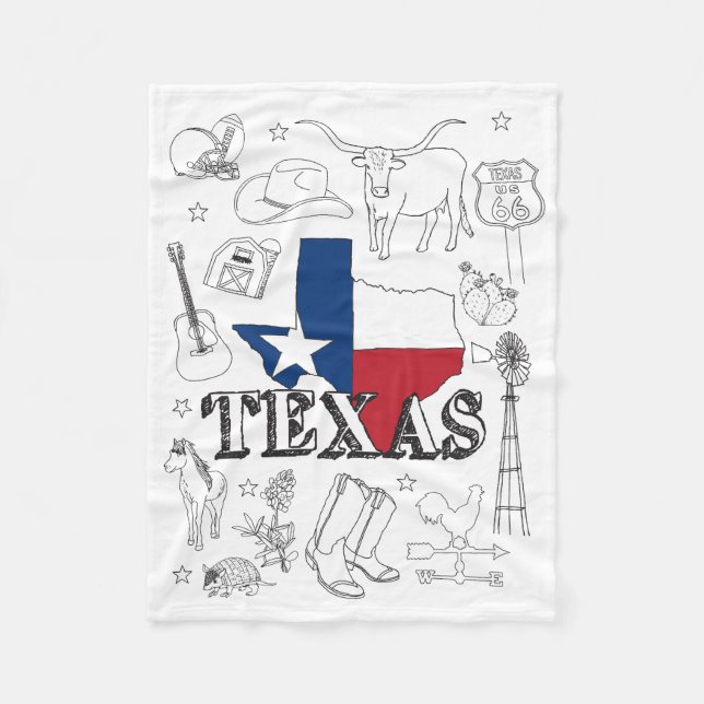 Manta Polar Doodles de Ilustracion de Texas (Anverso)
