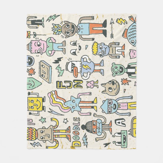 Manta Polar Doodles Wacky: Conjunto de caracteres de época (Anverso)