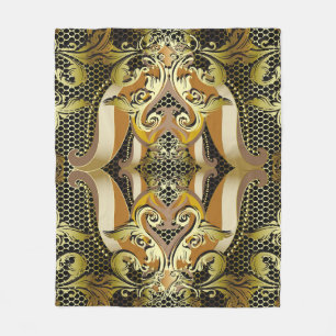 Manta Polar Dorado Barroco lujoso patrón inquebrantable en 3d.