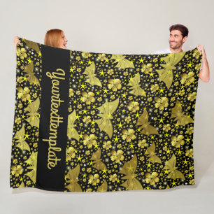 Manta Polar dorado, brillante, brillante, mariposas, exclusiva