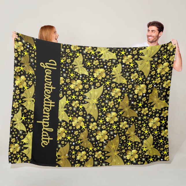 Manta Polar dorado, brillante, brillante, mariposas, exclusiva (In situ)