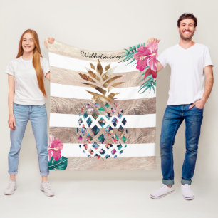 Manta Polar Dorado floral de piña a rayas