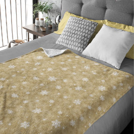 Manta Polar Dorado Purpurina Stars Snowflakes Fleece Blanket