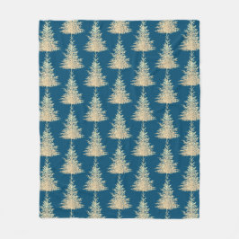 Manta Polar Dorado y azul árbol evergreen elegante invierno