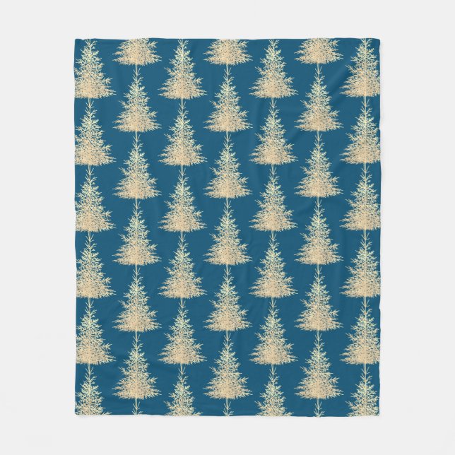 Manta Polar Dorado y azul árbol evergreen elegante invierno (Anverso)