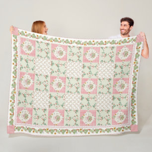 Manta Polar Dormitorio de niñas floral gingham de fresas de ve