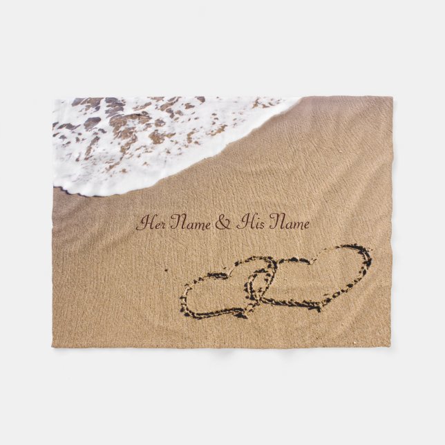 Manta Polar Dos Corazones En La Arena (Frente (Horizontal))