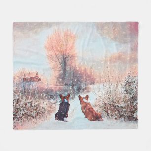 Manta Polar Dos corgis en la nieve