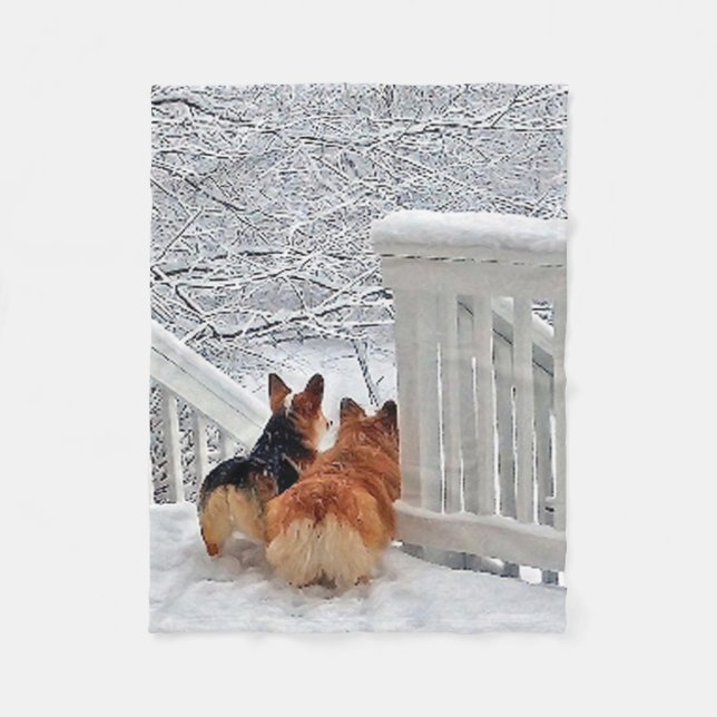 Manta Polar Dos Corgis en la nieve (Anverso)