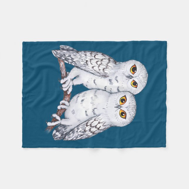Manta Polar Dos encantadores búhos de nieve (Frente (Horizontal))